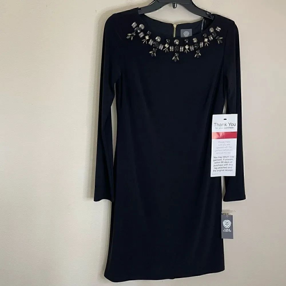 Vince Camuto| Jewel trimmed Neckline| Classic Mini dress| Has stretch